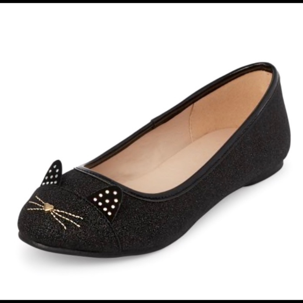 Black Sparkle Cat Ballet Flats- girls size 11